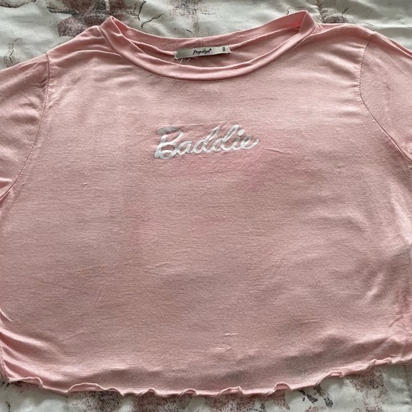 Papaya “Baddie” lettuce edge pink graphic crop top size L Barbiecore boho skater - Picture 15 of 16